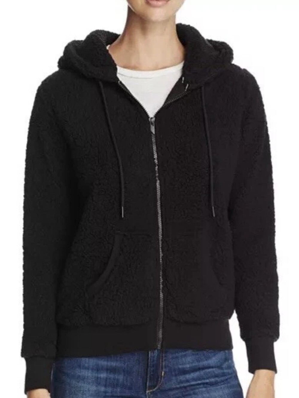 Marc New York Teddy Bear Fleece Full Zip Hoodie Jacket Black Large
